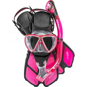 Cressi Bonete Pro Dry Set, Snorkeling Mask and Snorkel Equipment, Translucent Pink, L/XL