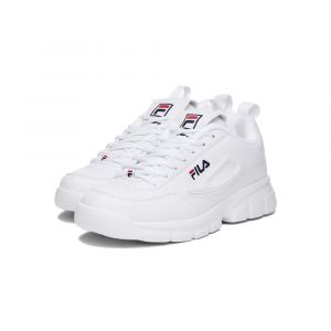 Fila Men's Disruptor SE Shoes, Synthetic Upper, EVA Midsole Cushioning for Style and Comfort, White/Fila Navy/Fila Red, 7.5