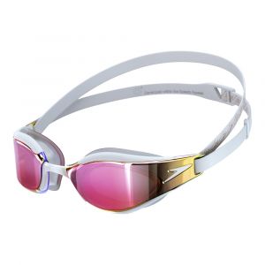 Speedo Adult Fastskin Hyper Elite Mirror Goggles, Adjustable Nose Bridge, Anti-Fog & UV Protection, White/Oxid Grey/Rose Gold