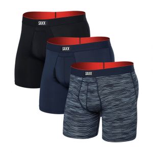 SAXX Men's Multi-Sport Performance Boxer Brief (3-Pack) with BallPark Pouch® & No-Roll Waistband, Wavelength/Navy/Black, Large