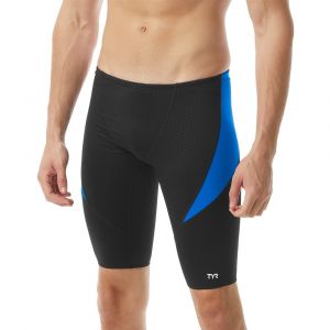 TYR Men's Durafast Elite® Curve Splice Jammer Swimsuit - Hexa, Chlorine Resistant, Polyester Blend, Black/Blue, 26
