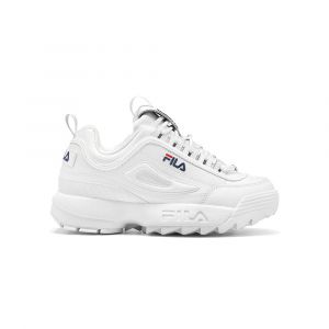 Fila Men's Disruptor 2 Premium Sneakers, Molded Rubber Outsole, Lightweight EVA & Premium Leather, White/Navy/Red, 10