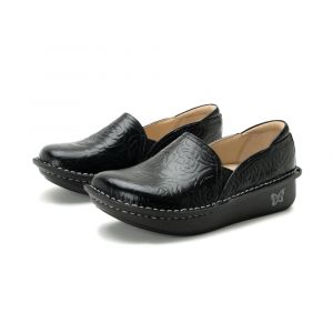 Alegria Women's Debra Black Embossed Rose Shoe, Hand Stitched, Slip-Resistant Outsole, Black, 10
