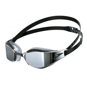 Speedo Adult Fastskin Hyper Elite Mirror Goggles, Adjustable Nose Bridge, Anti-Fog & UV Protection, Black/Oxid Grey/Chrome