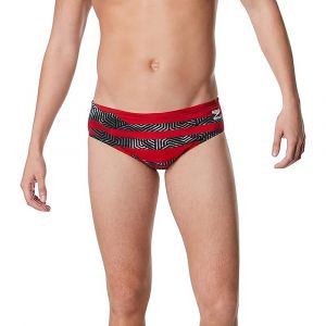 Speedo Men's Endurance+ Brief, Chlorine Resistant Swimwear, Four Way Stretch, Polyester Blend, Contort Red, 32