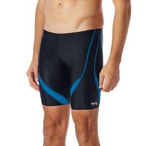 TYR Men's TYReco™ Alliance Splice Jammer Swimsuit - Splice, Chlorine Proof, Recycled Nylon Blend, Black/Blue, 34