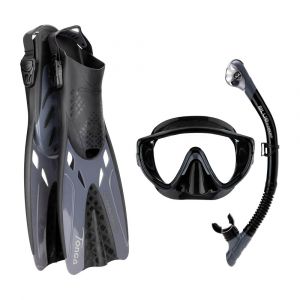 Cressi Tino Adventure Set, Snorkel Mask and Fins Diving Equipment, S/M, Black/Graphite