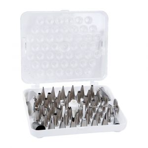 Ateco 55-Piece Cake Decorating Tube Set with Hinged Storage Box, Stainless Tips and Flower Nails, Silver