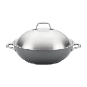 Anolon Accolade Forged Hard Anodized 13.5-Inch Nonstick Wok/Stir Fry Pan with Lid, Moonstone Gray