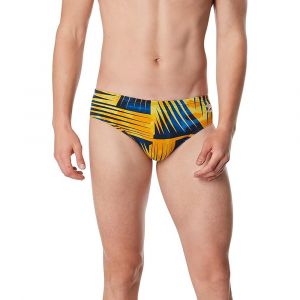 Speedo Men's Endurance+ Brief, Chlorine Resistant Swimwear, Four Way Stretch, Polyester Blend, Reflected Blue/Gold, 32