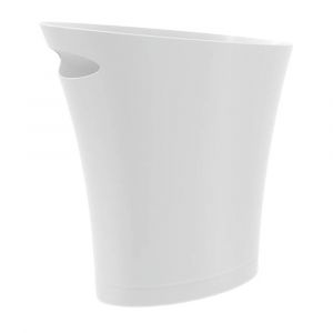 Umbra 13.5-Inch Skinny Trash Can with Built-In Handle, Durable, Easy To Clean, Modern Design, Metallic-White