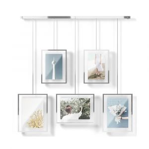 Umbra 1013426-158 Exhibit Wall Picture Frames, Set of 5, Wall-Mounted Brushed Metal Ledge, Chrome