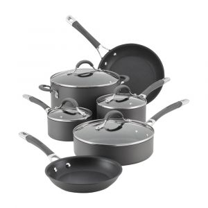 Circulon 10-Piece Radiance Hard-Anodized Nonstick Cookware Pots and Pans Set, Stainless Steel Handle, Gray