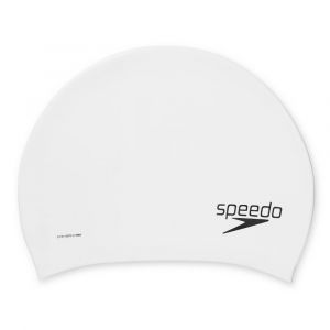 Speedo Adult Solid Silicone Cap, Lightweight & Durable, Fits Swimmers with Longer Hair, White