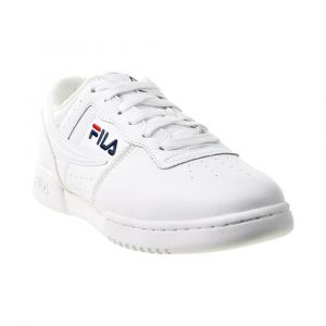 Fila Men's Original Fitness Lea Classic Sneaker, Rubber Sole & Round Toe, Casual Style, Leather, White/Navy/Red