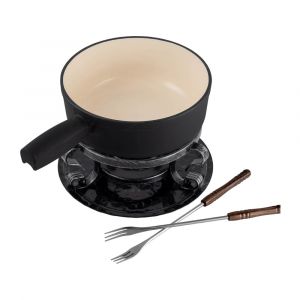 Swissmar Lugano 9-Piece 2-Quart Cast Iron Cheese Fondue Set, Durable Kitchen Cookware, Black