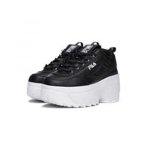 Fila Women's Disruptor 2 Wedge Sneakers, Offers Extra Height, Leather & Leather Synthetic, Black/White, 6