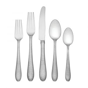 Lenox Haveson 65-Pc Flatware Set, Service for 12, Stainless Steel, Hammered Texture, Dishwasher Safe