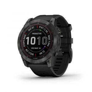 Garmin Fenix® 7X - Sapphire Solar Edition Multisport GPS Watch, Built-in Wi-Fi® and LED Flashlight, Carbon Gray DLC Titanium with Black Band