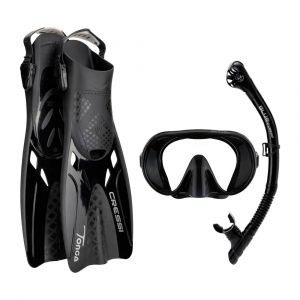 Cressi Musa Explorer Set, Snorkel Mask and Fins Diving Equipment, Professional Grade, S/M, Black