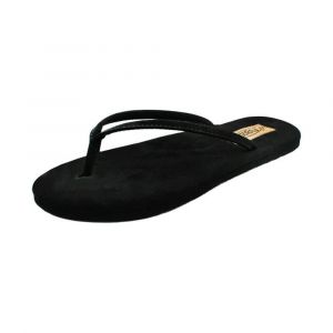 Flojos Women's Fiesta Slip-On Sandal with Padded Footbed, Arch Support, and Thin Strap, Rubber, Black, 10