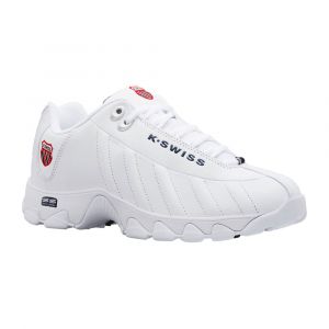 K-Swiss Leather ST329 CMF Men’s Extra Wide Training Sneaker, Durable Gum Outsole, White/Navy/Red, Size 10