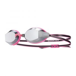 TYR Black Ops 140 EV Mirrored Racing Goggles Junior Fit, UVA/UVB Protected Swim Gear, LGBKOPMJ, Silver/Pink/Black