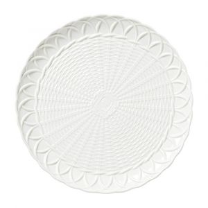 Lenox Wicker Creek Round Platter, Elegant Embossed White Porcelain Serving Plate, Scalloped Edge