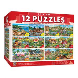 MasterPieces Folk Art Jigsaw Puzzle Collection - 12 Pack, Perfect for Adults, Family & Kids, Age 13+