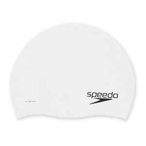 Speedo Adult Solid Silicone Cap, Chlorine Resistant Swimwear, Stretchable, Durable and Latex Free, White