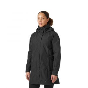 Helly Hansen Women's Aden Long Rain Jacket, Waterproof, Breathable, Quick-Dry Lining & Packable Hood, Black, Large