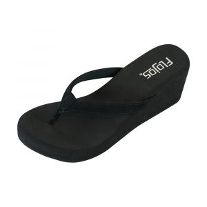 Flojos Women's Olivia Wedge Sandal with Contoured EVA Footbed & Rubber Sponge Outsole, Black, 7