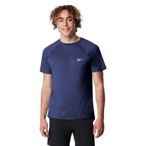 Speedo Men's New Easy Short Sleeve Rashguard, Regular Fit Crew Neck Swimtop, UPF 50+, 100% Polyester, Peacoat, S