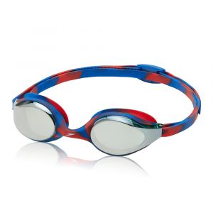 Speedo Junior Hyper Flyer Mirrored Goggles, Anti-Fog & UV Protection, Designed for Kids Ages 6-14, Red/Navy/Grey