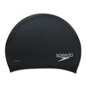 Speedo Adult Solid Silicone Cap, Lightweight & Durable, Fits Swimmers with Longer Hair, Black