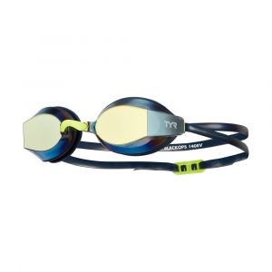 TYR Adult Black Ops 140 EV Mirrored Racing Goggles, UVA/UVB Protected Swim Gear, LGBKOPM, Gold/Navy