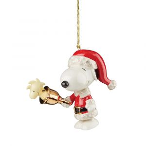 Lenox Snoopy Ringing Bell Christmas Ornament, Dressed as Santa, Golden Holiday Bell, 894766