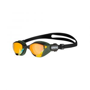 Arena Unisex Cobra Tri Swipe Mirror Goggle for Swimming, Polycarbonate Lens, Anti Fog, UV Protection, Yellow Copper/Army
