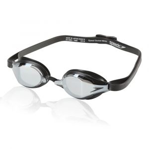 Speedo Speed Socket 2.0 Mirrored Swim Goggles, Adjustable Nose Bridge, Anti-Fog & UV Protection, Black/Silver