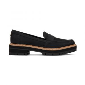 TOMS Women's Cara Loafer with Leather Upper, Cushioned EVA Midsole & TPR Outsole with Rubber Lug, Black Leather