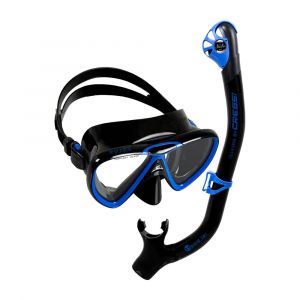 Cressi Ikarus & Orion Dry Snorkel Combo Set, Diving Gear, Black/Blue/Black, One Size