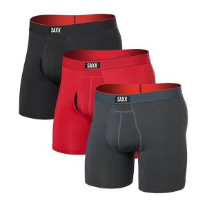 SAXX Men's Multi-Sport Performance Boxer Brief (3-Pack) with BallPark Pouch® & No-Roll Waistband, Sunset Red/Turbulance/Faded Black, Large