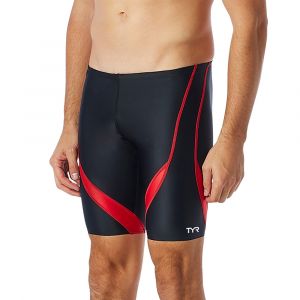 TYR Men's TYReco™ Alliance Splice Jammer Swimsuit - Splice, Chlorine Proof, Recycled Nylon Blend, Black/Red, 34