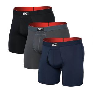 SAXX Men's Multi-Sport Performance Boxer Brief (3-Pack) with BallPark Pouch® & No-Roll Waistband, Turbulence/Navy/Black, Small