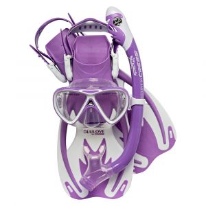 Cressi Youth Rocks Pro Dry Snorkeling Set, Mask, Dry Snorkel & Carry Bag, Small/Medium, Lilac/White