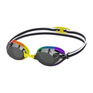 Speedo Junior Vanquisher 3.0 Mirror Goggles, Wide Strap, Slide & Lock Nose Bridge, Anti-Fog, Rainbow