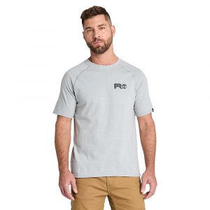Timberland Men's PRO® Core Reflective Logo T-Shirt, Rib collar, Odor Control & Moisture-Wicking, Medium Grey Heather, XL