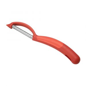 Kuhn Rikon 7.25-Inch Serrated Piranha Swivel Peeler, Professional Stainless Steel Blade, Red