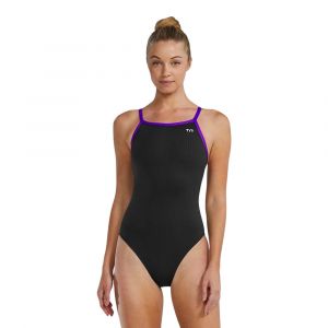 TYR Women's Durafast Elite® Diamondfit Swimsuit - Hexa, Polyester Blend, UPF 50+ Protection, Black/Purple, 36