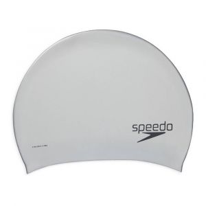 Speedo Adult Solid Silicone Cap, Lightweight & Durable, Fits Swimmers with Longer Hair, Silver